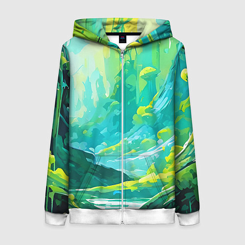 Женская толстовка на молнии Зелёная кислотная абстракция / 3D-Белый – фото 1