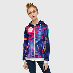Толстовка на молнии женская Яркий японский мегаполис, цвет: 3D-белый — фото 2