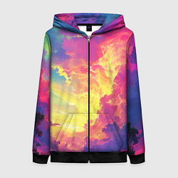 Толстовка на молнии женская Розовые облака на синем небе, цвет: 3D-черный