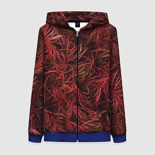 Женская толстовка на молнии Красная трава на чёрном фоне / 3D-Синий – фото 1
