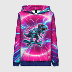 Толстовка на молнии женская Cyber tyrannosaurus is a cool skateboarder, цвет: 3D-синий