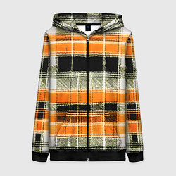 Толстовка на молнии женская Белые полосы на чёрно-жёлтом фоне, цвет: 3D-черный