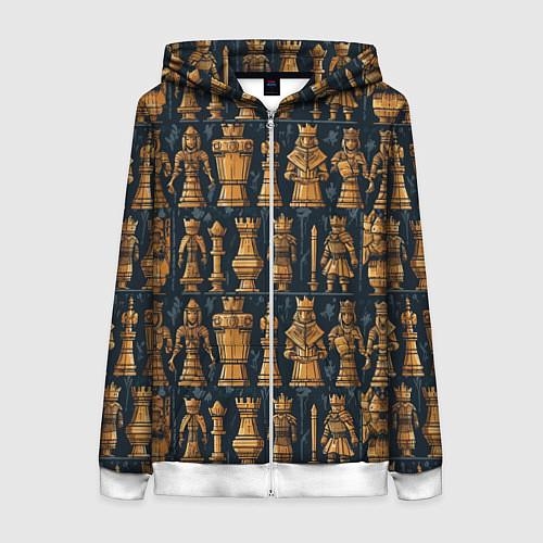 Женская толстовка на молнии Ладья ферзь пешка и другие шахматные фигуры / 3D-Белый – фото 1