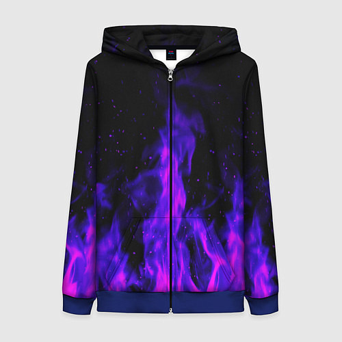 Женская толстовка на молнии Неоновый огонь на черном фоне / 3D-Синий – фото 1