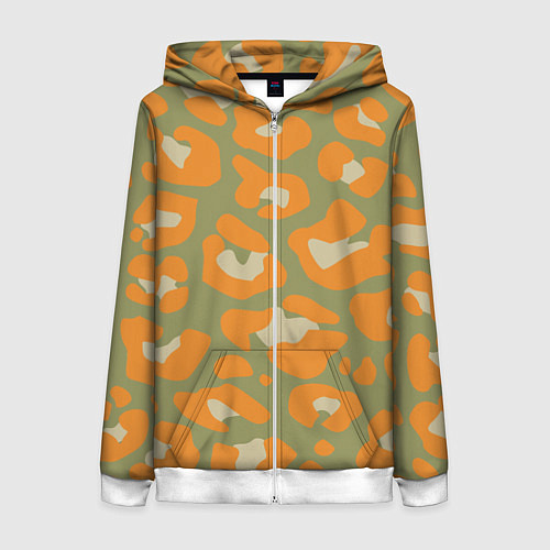 Женская толстовка на молнии Рыже-зеленый леопардовый / 3D-Белый – фото 1