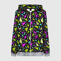 Толстовка на молнии женская Неоновые разноцветные треугольники на черном, цвет: 3D-меланж