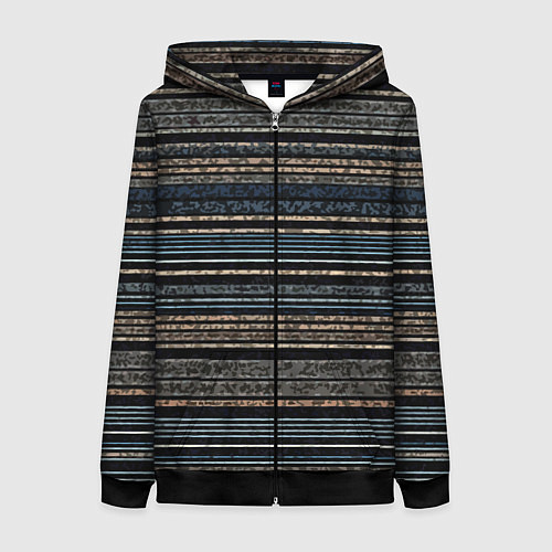 Женская толстовка на молнии Тёмный сине-коричневый текстурные полосы / 3D-Черный – фото 1