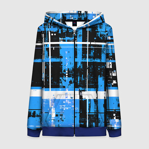 Женская толстовка на молнии Сине-белый гранж на чёрном фоне / 3D-Синий – фото 1