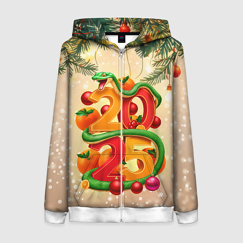 Женская толстовка на молнии Веселая змея 2025 / 3D-Белый – фото 1