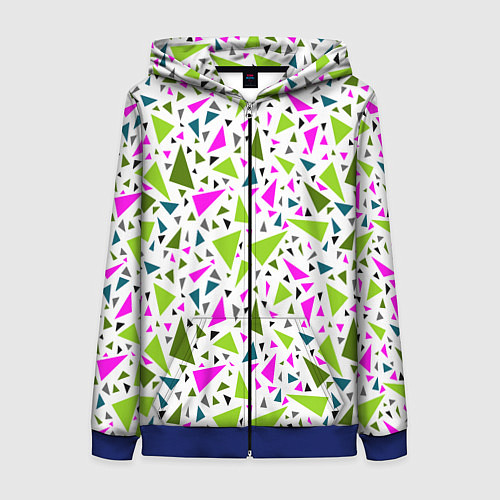Женская толстовка на молнии Разноцветные неоновые треугольники на белом фоне / 3D-Синий – фото 1