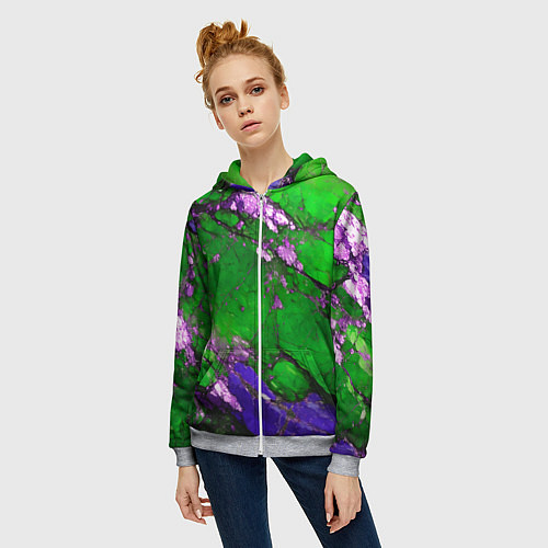 Женская толстовка на молнии A purple mineral in a green stone / 3D-Меланж – фото 3