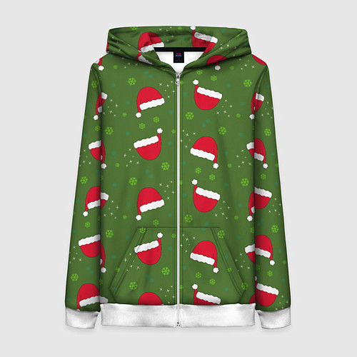 Женская толстовка на молнии Шапка Санты / 3D-Белый – фото 1