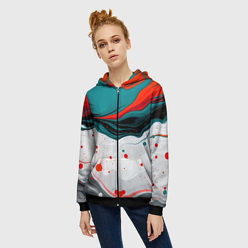 Женская толстовка на молнии Эбру красочная абстракция / 3D-Черный – фото 3