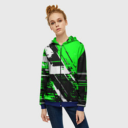 Толстовка на молнии женская Diagonal black and white stripes on a green backgr, цвет: 3D-синий — фото 2