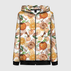 Женская толстовка на молнии Апельсины, корица, булочки с корицей на светлом фо