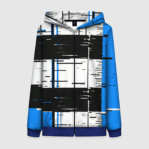 Женская толстовка на молнии Синие и чёрные полосы на белом фоне / 3D-Синий – фото 1