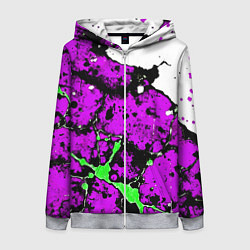 Толстовка на молнии женская Зелёно-розовая абстракция на белом фоне, цвет: 3D-меланж