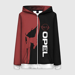 Толстовка на молнии женская Опель и череп, цвет: 3D-белый