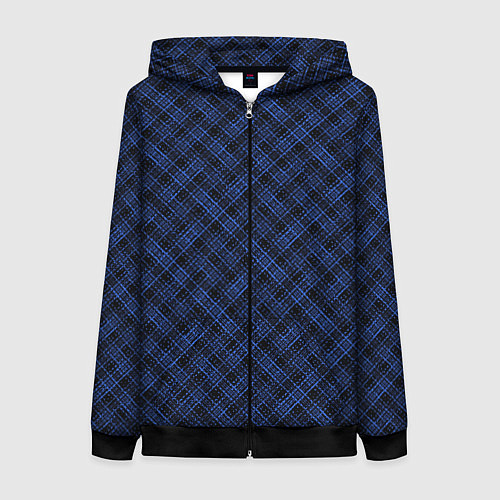 Женская толстовка на молнии Чёрно-синий текстурированный лоскуты / 3D-Черный – фото 1