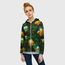 Толстовка на молнии женская Новогодние украшения на ветках, цвет: 3D-меланж — фото 2