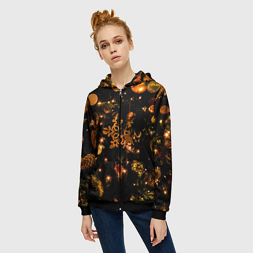 Женская толстовка на молнии Новогоднее украшение / 3D-Черный – фото 3