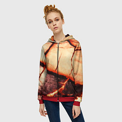 Толстовка на молнии женская Трещины на абстрактном красном фоне, цвет: 3D-красный — фото 2