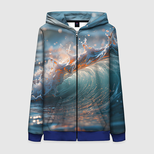 Женская толстовка на молнии Волна и блики солнца / 3D-Синий – фото 1