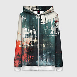 Женская толстовка на молнии Чёрно-красная ржавчина на белом фоне