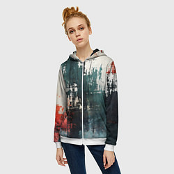 Толстовка на молнии женская Чёрно-красная ржавчина на белом фоне, цвет: 3D-белый — фото 2