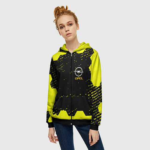 Женская толстовка на молнии Opel auto hexagon steel / 3D-Черный – фото 3