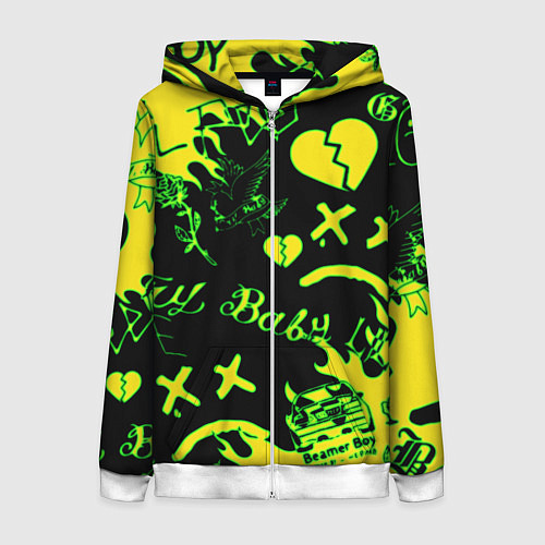 Женская толстовка на молнии Lil Peep кислотные автографы / 3D-Белый – фото 1