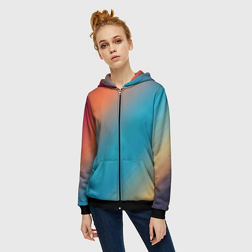Женская толстовка на молнии Сине-оранжевый градиент / 3D-Черный – фото 3