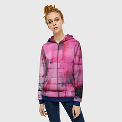 Толстовка на молнии женская Чёрные пятна на розовом фоне абстракция, цвет: 3D-синий — фото 2
