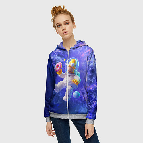 Женская толстовка на молнии Homer Simpson is a brave astronaut / 3D-Меланж – фото 3