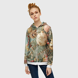 Толстовка на молнии женская Елочные новогодние игрушки, цвет: 3D-белый — фото 2