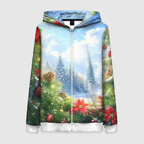 Женская толстовка на молнии Новогодний дневной пейзаж / 3D-Белый – фото 1