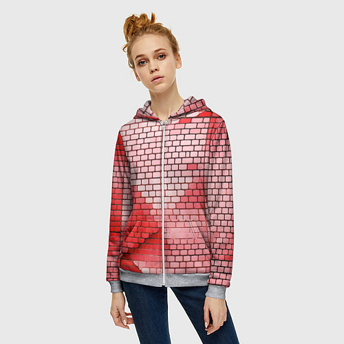 Женская толстовка на молнии Красные кирпичики / 3D-Меланж – фото 3