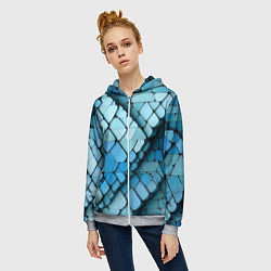 Толстовка на молнии женская Синие рельефные плитки, цвет: 3D-меланж — фото 2