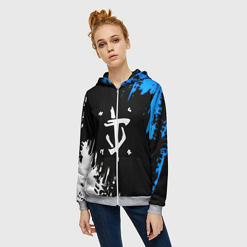 Женская толстовка на молнии Doom краски лого текстура / 3D-Меланж – фото 3
