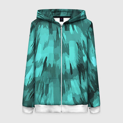 Женская толстовка на молнии Бирюзовый камуфляж / 3D-Белый – фото 1
