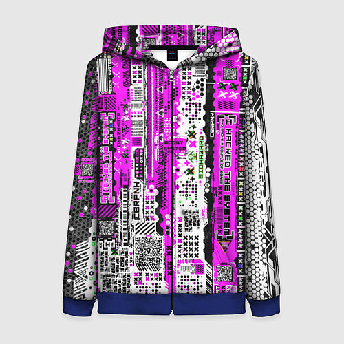 Женская толстовка на молнии Киберпанк паттерн фиолетовый / 3D-Синий – фото 1