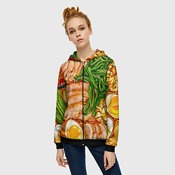 Толстовка на молнии женская Суп рамен, цвет: 3D-черный — фото 2