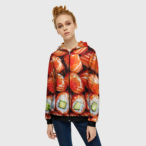 Женская толстовка на молнии Филадельфия с красной икрой / 3D-Черный – фото 3