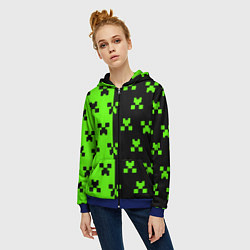 Толстовка на молнии женская Майкрафт стиль текстура, цвет: 3D-синий — фото 2