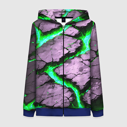 Женская толстовка на молнии Треснувший камень зелёный / 3D-Синий – фото 1