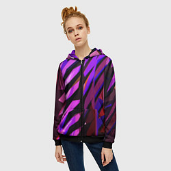 Толстовка на молнии женская Фиолетово -чёрная абстракция, цвет: 3D-черный — фото 2