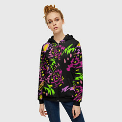 Толстовка на молнии женская Яркие абстрактные круги-зигзаги, цвет: 3D-черный — фото 2