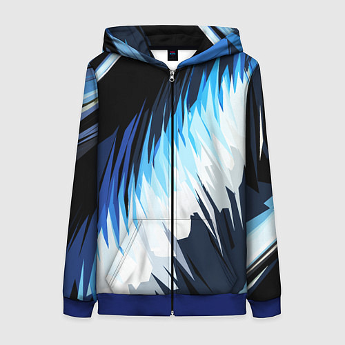 Женская толстовка на молнии Бело-синие острые полосы / 3D-Синий – фото 1