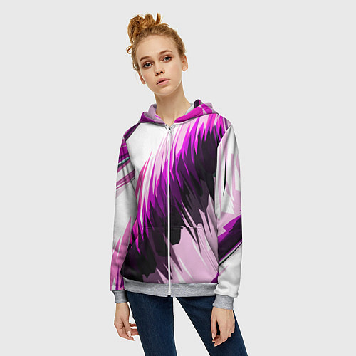 Женская толстовка на молнии Чёрно-розовые острые полосы на белом фоне / 3D-Меланж – фото 3