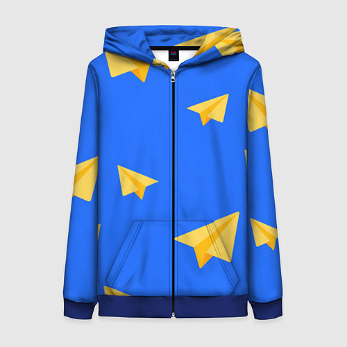 Женская толстовка на молнии Желтый самолетик / 3D-Синий – фото 1